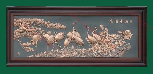 彩色銅雕增風韻大型紫銅浮雕畫酒店大堂壁畫山水花鳥畫定制～惠風堂銅